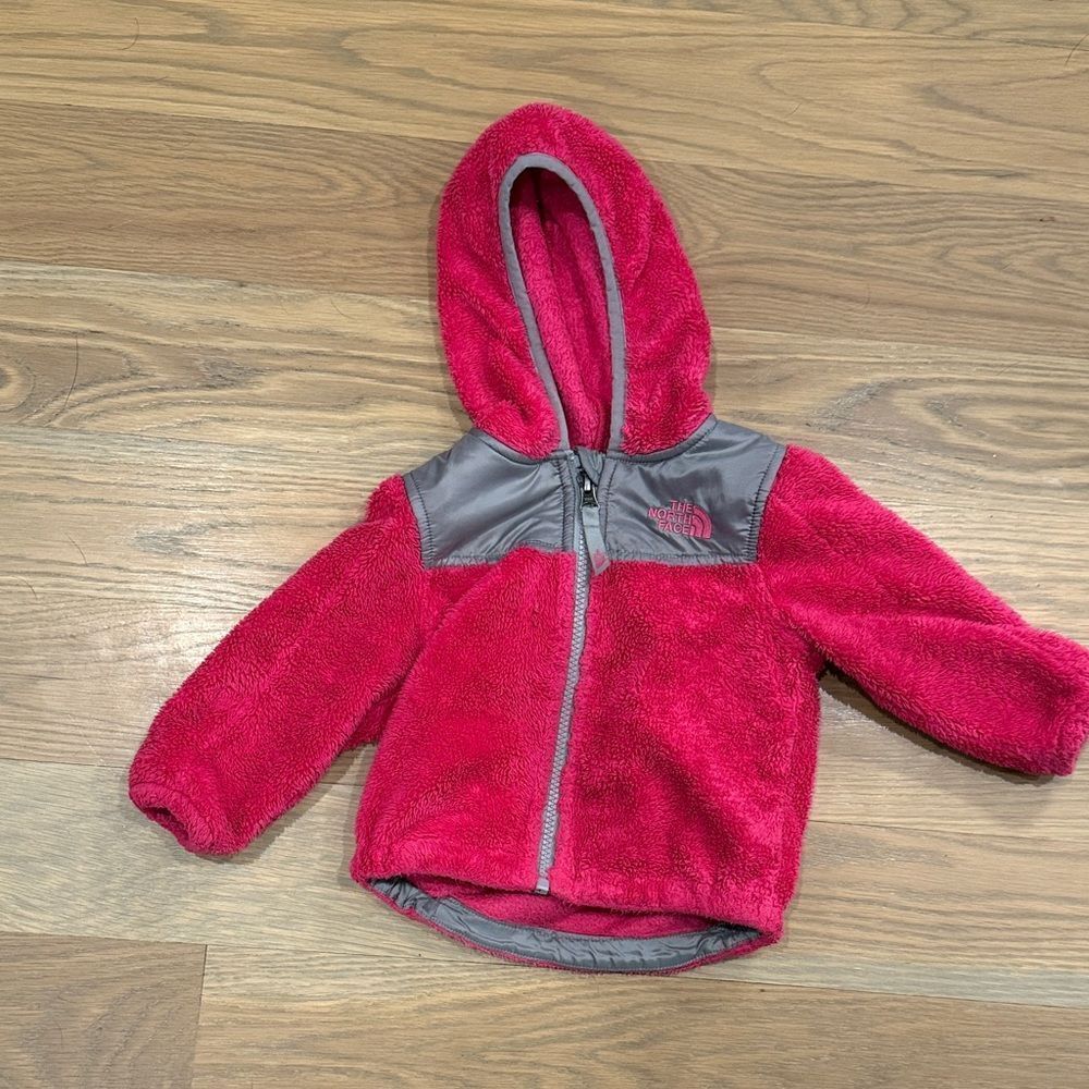 The North Face hot pink and Charcoal Fleece Hoodie 6-12M